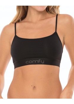 36-00 Comfy W Wood Strap Crop BH - BLACK