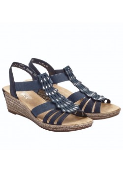 62436 Rieker W Sandal med Kilehæl - BLUE